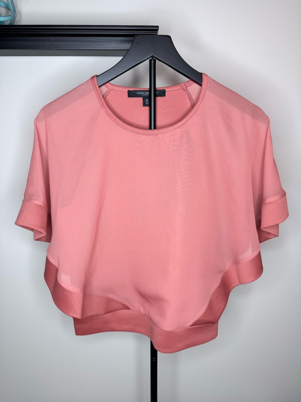 Marc New York Coral-Pink Layered Short Sleeve Crop Top